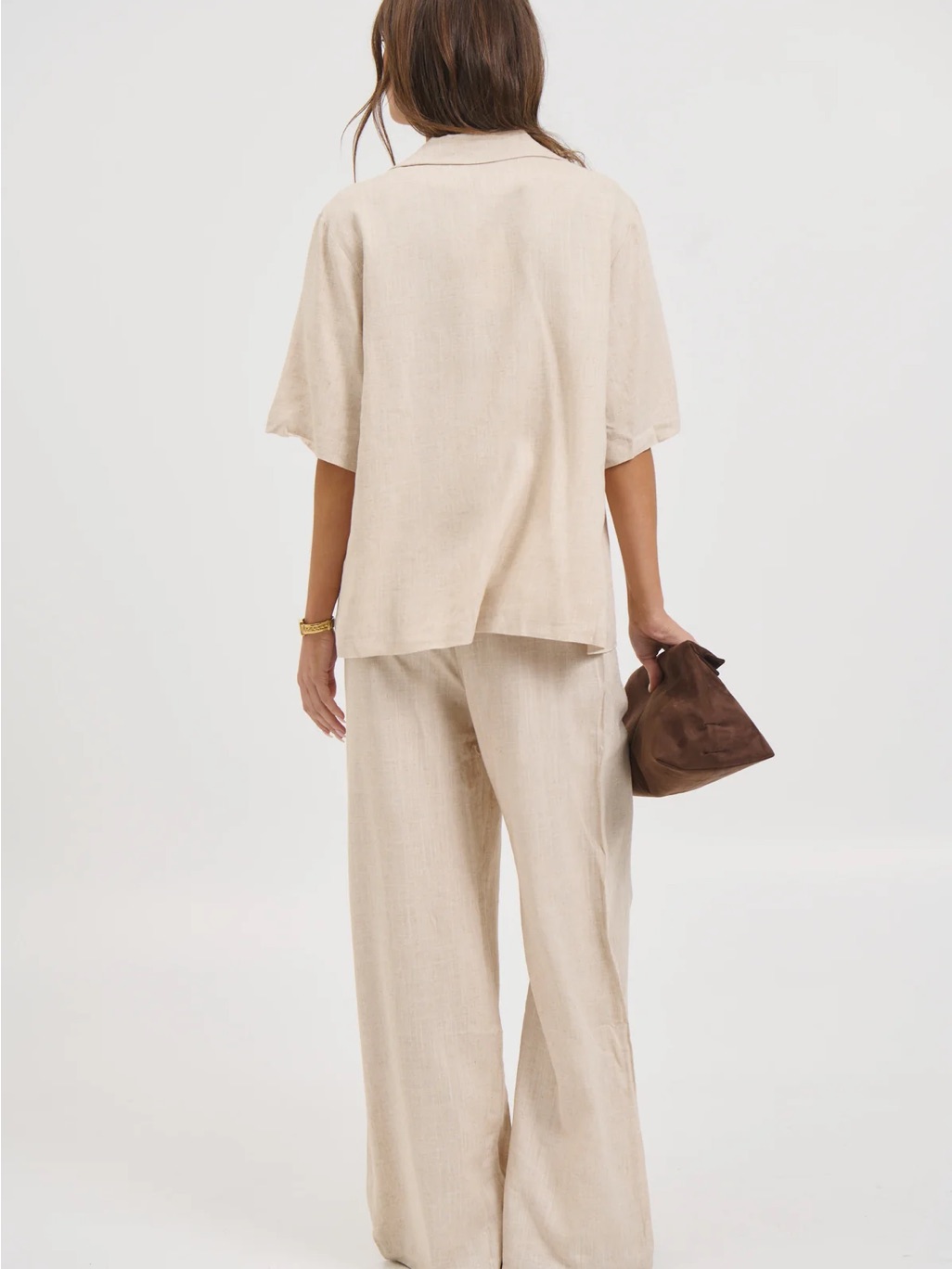 Relaxed Tan/Cream Wide-Leg Pantsuit Set — image 4 of 6